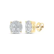 10kt Yellow Gold Womens Round Diamond Circle Cluster Earrings 1/2 Cttw