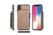 For Apple iPhone X / XS CaseMe Back Zipper Wallet Case W/ 3 Card Slots, RFID Blocking, 1 Money Pocket, Credit Card Holder Leather Cover (Brown)