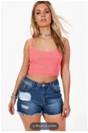 Boohoo Plus Kara Crochet Crop Beach Top CORAL Size 16