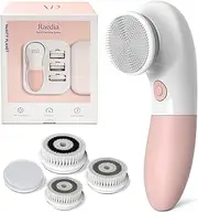 Raedia Daily Facial Cleansing Brush with 4 Interchangeable Brush Heads by Vanity Planet - Handheld, Lightweight for Glowing Skin - Water Resistant Face Exfoliator - Dusty Pink