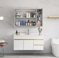 在飛比找樂天市場購物網優惠-北歐實木浴室櫃輕奢智能鏡洗漱臺洗手洗臉盆櫃組合現代簡約衛浴櫃