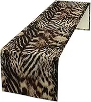 Animal Skin Print Table Runner, Vintage Farmhouse Cottage Country Western Wildlife Safari Leopard Zebra Dinner Runner for Kitchen Dining Table Party Holiday 13x36in