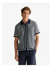 [Trenery] Mercerised Graphic Knit Shirt in Navy