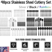 48pcs Kitchen Silverware Set Flatware Cutlery Sets Fork Spoon Steak Knives for 8