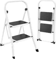 Folding Step Ladder, Step Stool for Adults, 330 Lbs Capacity, White