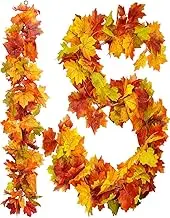 2 Pack Artificial Autumn Maple Leaves Vines Decorations, 5.9Ft/Piece Fall Leaf Garland Hanging Plant with Hooks, Thanksgiving Halloween Decor for House Garden Wall Doorway Fireplace Autumn Decoration