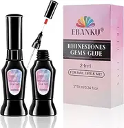 EBANKU 2PCS Nail Rhinestone Glue Gel with Brush Clear Press on Nail Tips Gems Jewel Glue Acrylic Fake Nail Glue DIY Nail Decoration Supplies (20ml)