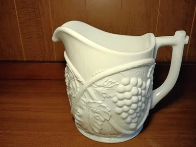 Vintage Duncan & Miller Milk Glass Pitcher Grape Leaves