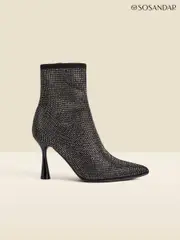 Sosandar Black Sparkle Flared Heel Sock Boots (AT6514) | $182