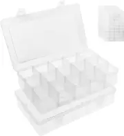 2 Pack 15 Grids Clear Plastic Organizer Box with Adjustable Dividers, Craft Stor