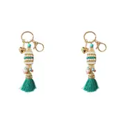 2x LVD Hanging Keyring Bag Hanger w/ Beads/Tassel Design Accessory 11cm Teal