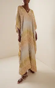 [Marie France Van Damme] Metallic Broken Lines Metallic Silk-Blend Caftan