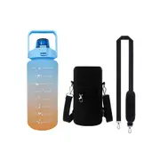 2L Water Bottle Straw Cup Motivational Drink Flask Time Markings with Sleeve - Blue