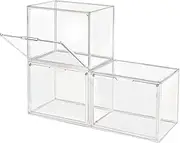 GUDEMAY Clear Stackable Plastic Storage Bins with Magnetic Lid, Dustproof Book & Cosmetic Display Cases, Large Figures Collectibles Showcase, Shoe Box, Protection Organizer (Transparent, L-3 Pack)