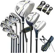 [Costway] Complete Golf Club Set for Men with Stand Bag, Golf Club Package with 460CC #1 Driver, #3 Fairway, Hybrid, #5#6#7#8#9#P #S Irons, Putter and Headcovers, Right-Handed