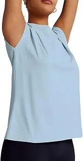 [QUEQUETREE] Women's Exercise Tops Moisture Wicking Tennis Tee Shirts Gym Workout Athletic Tops Cap Sleeve, Light Blue, Large