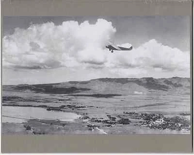 FOKKER OVER EWA/PEARL CITY AERIAL 1929 SILVER HALIDE PHOTOGRAPH ON 8X10" MAT