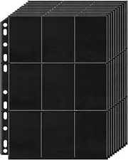 Hikrxya 900 Pockets Trading Card Covers Black, 50 Sheets Double Side 9-Pocket Blank Scrapbook Game Card Folders Card Sleeves Bags Trading Cards Films for A4 Ring Binder, Sports Football Cards