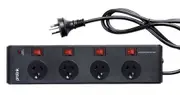 Black 4 Outlet Power Board Individually Switched w/ 5m Power Lead
