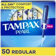 Tampax Pearl Tampons Regular Absorbency, With Leakguard Braid, Unscented, 50 ...