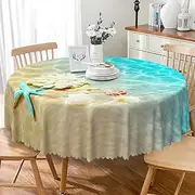 TTQYFNM Ocean Beach Round Tablecloth 70 Inch Starfish Seashells Coral on The Summer Beach Table Cloth Spill Proof and Oil Proof Fabric Table Cover for Kitchen Dining Room Indoor Outdoor Use