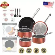 Stylish 11-Piece Copper Nonstick Cookware Set with Stainless Steel Handles