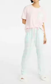 NEW PETER ALEXANDER PINK + AQUA CHECK TOP & PANTS SET WOMENS LARGE L $129.90