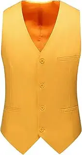[JEShifangjiusu] Formal Business Suit Vest For Men Vest Dress Slim Fit Regular Fit Vests Wedding Tuxedo Vests Solid Color V Neck, Orange, M