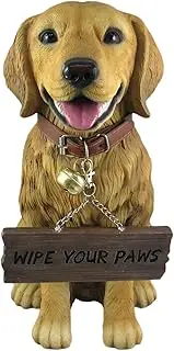 12.75 Inch Tall Golden Retriever Dog Realistic Lifelike Statue with Reversible Sign
