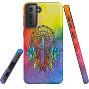 For Samsung Galaxy S21 FE Case Armour Cover, Colourful Dreamcatcher