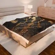 Luxury Black & Gold Velveteen Plush Blanket – Modern Abstract Throw, Cozy Gift