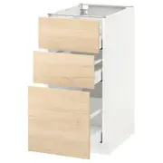 METOD base cabinet with 3 drawers, white Maximera/Askersund light ash effect, 40x60x80 cm