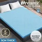 Dreamz 5cm Thickness Cool Gel Memory Foam Mattress Topper Bamboo Fabric Queen