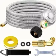 12FT Stainless Braided Propane Regulator Hose with Gauge, QCC1 Propane Adapter