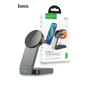 Hoco CQ3 15W Motorcycle Folding 3 in 1 Magnetic Fast Wireless Charger - Black