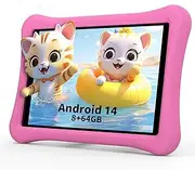 AWOW Android 14 Children's Tablet HD 10.1 Inch, 2025 8 GB RAM, 64 GB ROM - Children's Tablet with Children with Drop-Proof Case Pre-Installed, Pink