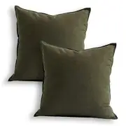 18"x18" Solid Cotton Linen Decoration Green Throw 18＂x18＂2 pack Olive Green