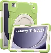 [Andnary] Case for Samsung Galaxy Tab A9+, Heavy Duty Shockproof Cover with Pencil Holder/360° Rotating Handheld Stand/Shoulder Strap, A9 Plus Case 11 Inch 2023 for SM-X210/X216/X218, Green