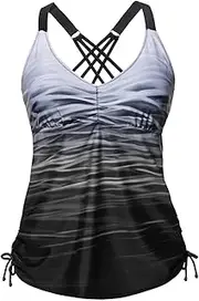 [Tempt Me] Women Tankini Top Only V Neck Swim Tops Tummy Control Bathing Suit Top No Bottom