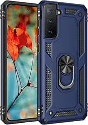 [Cavor] for Samsung Galaxy S21 FE Case (6.4") TPU Case PC Bumper 360° Rotation Ring Holder Kickstand Back Cover [Work with Magnetic Car Mount] Shockproof Protective Cover-Navy Blue