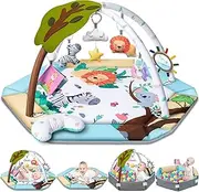 Baby Gym Play Mat, 8-in-1 Tummy Time Mat & Ball Pit with 6 Toys, Washable Baby Activity Play Mat for Visual, Hearing, Sensory, Motor Development, Baby Toys Toddler Infant 0-3-6-9-12 Month