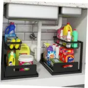 Under Sink Organizer and Storage Pull Out Cabinet Organizer Slide 2 Pack Black