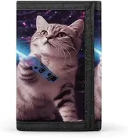 [SKTNBM] Trifold Wallet,Space Laser Cat Print Slim Wallet,front Pocket Wallet,best Men's Trifold Wallet,slim And Sleek for Men And Women, Black, One Size, Modern, Black, One Size, Modern