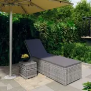 Sun Lounger With Cushion And Table Poly Rattan Sunbed Patio Pool Day Bed Grey