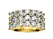 Natural 4.35Ct Round Cut 3Row Mens Ring 10K Yellow Gold GH I1 Prong with Accents