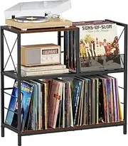 Snughome Record Player Stand with Vinyl Storage, Record Player Table Holds Up to 300 Albums, 3 Tier Turntable Stand with 3 Adjustable Divider, End Table Living Room for Vinyl Records (Rustic Brown)