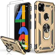 LUMARKE for Google Pixel 4A Case with Screen Protector,Pass 16ft. Drop Tested Military Grade Protective Phone Cover with Magnetic Ring Kickstand Compatible with Car Mount Holder Yellow