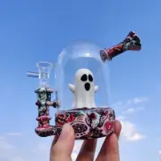 5" Ghost Silicone & Glass Hookah Cyclic Bottle Hand Pipe W/ 14mm Glass Bowl New