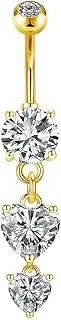 [PINK TOWN] Rhinestone Belly Button Ring Teardrop Flower Belly Button Ring Crystal Flower Hanging Piercing Jewelry Dangle Belly Button Ring 16l Stainless Steel Belly Button Ring for Women