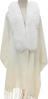 [BAILEYU] Women Poncho Faux Fur Shawl Wrap Solid Warm Long Sleeve Coat Knitted Cape Cardigan Cloak,White,One Size